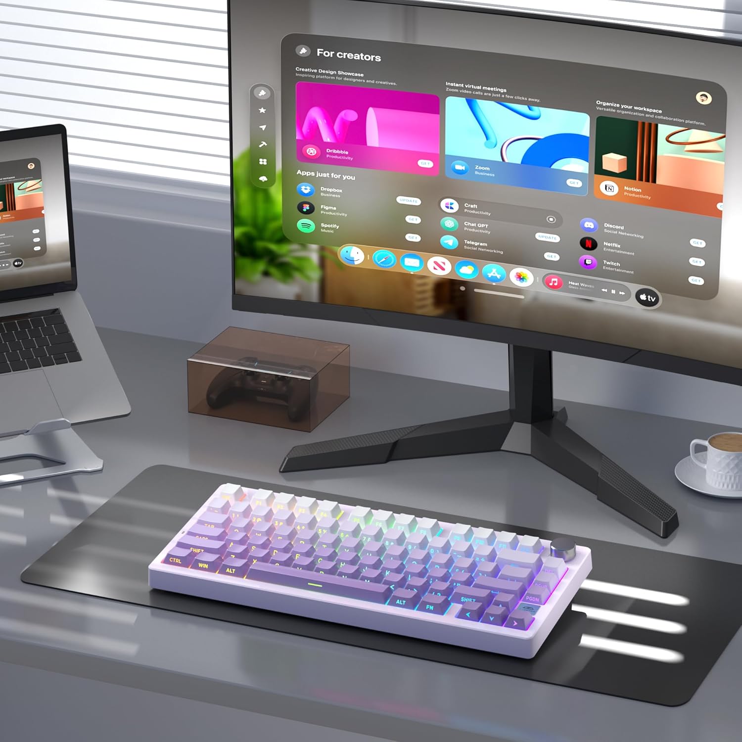 Magegee Light75 White purple, Purple Bird switch,80 keys, RGB light Tri-mode mechanical keyboard