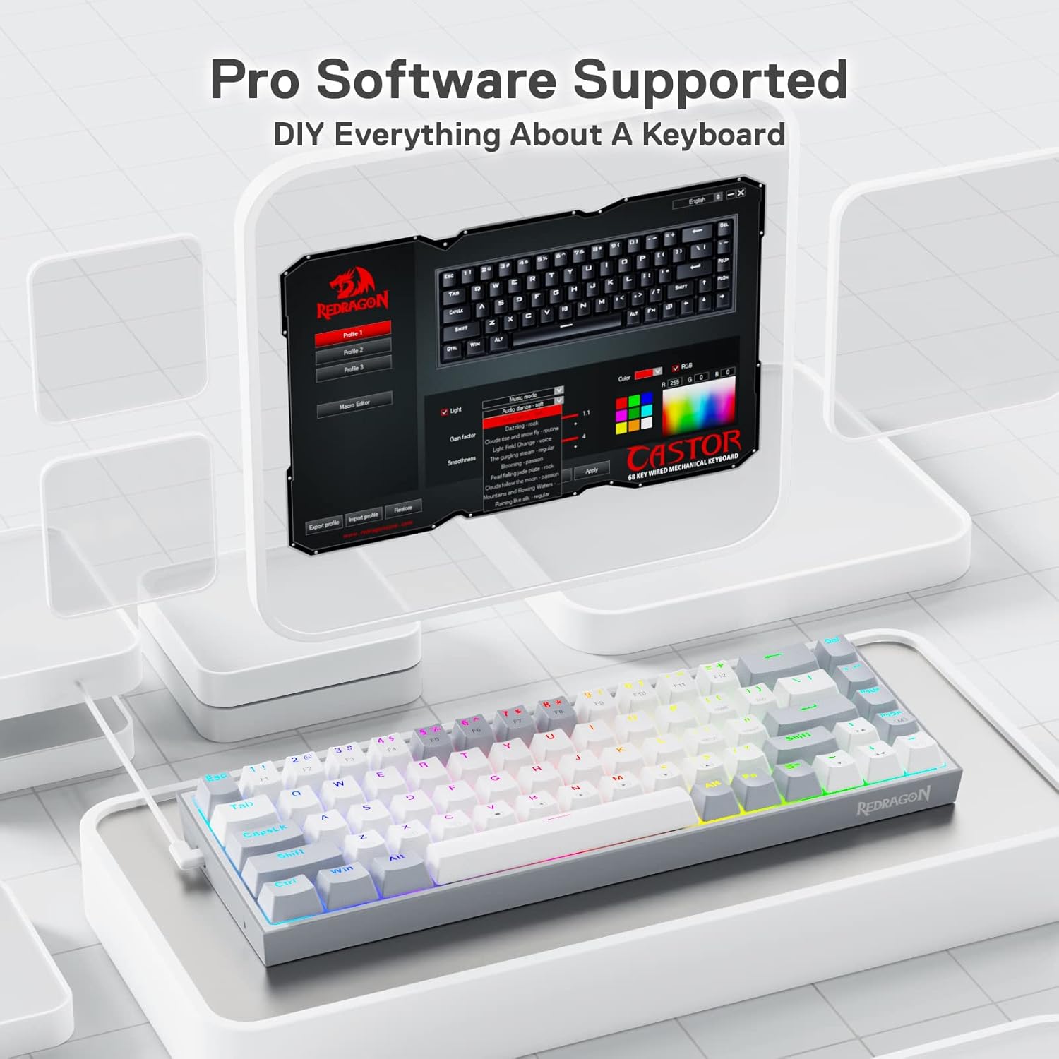 Redragon K631 WG-RGB Wired 68keys mechanical keybard