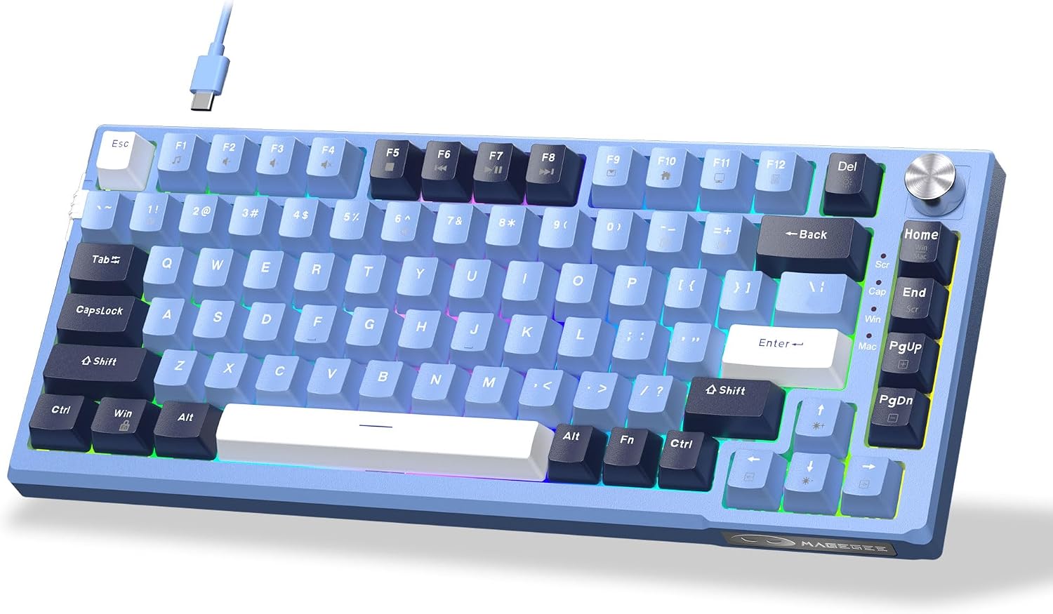 Magegee SKY81 Ice Blue, Pink bear switch, 83 keys, RGB lighting, Gasket structure  Wired mechanical keyboard