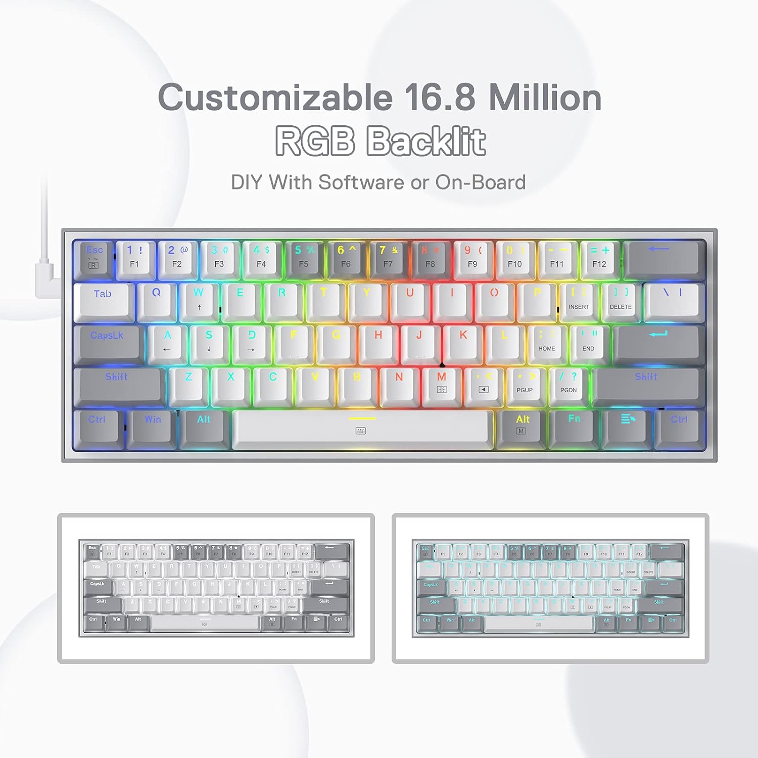 REDRAGON MECHANICAL KEYBOARD K617-RGB WHITE/GRAY COLOR ENGLISH LAYOUT