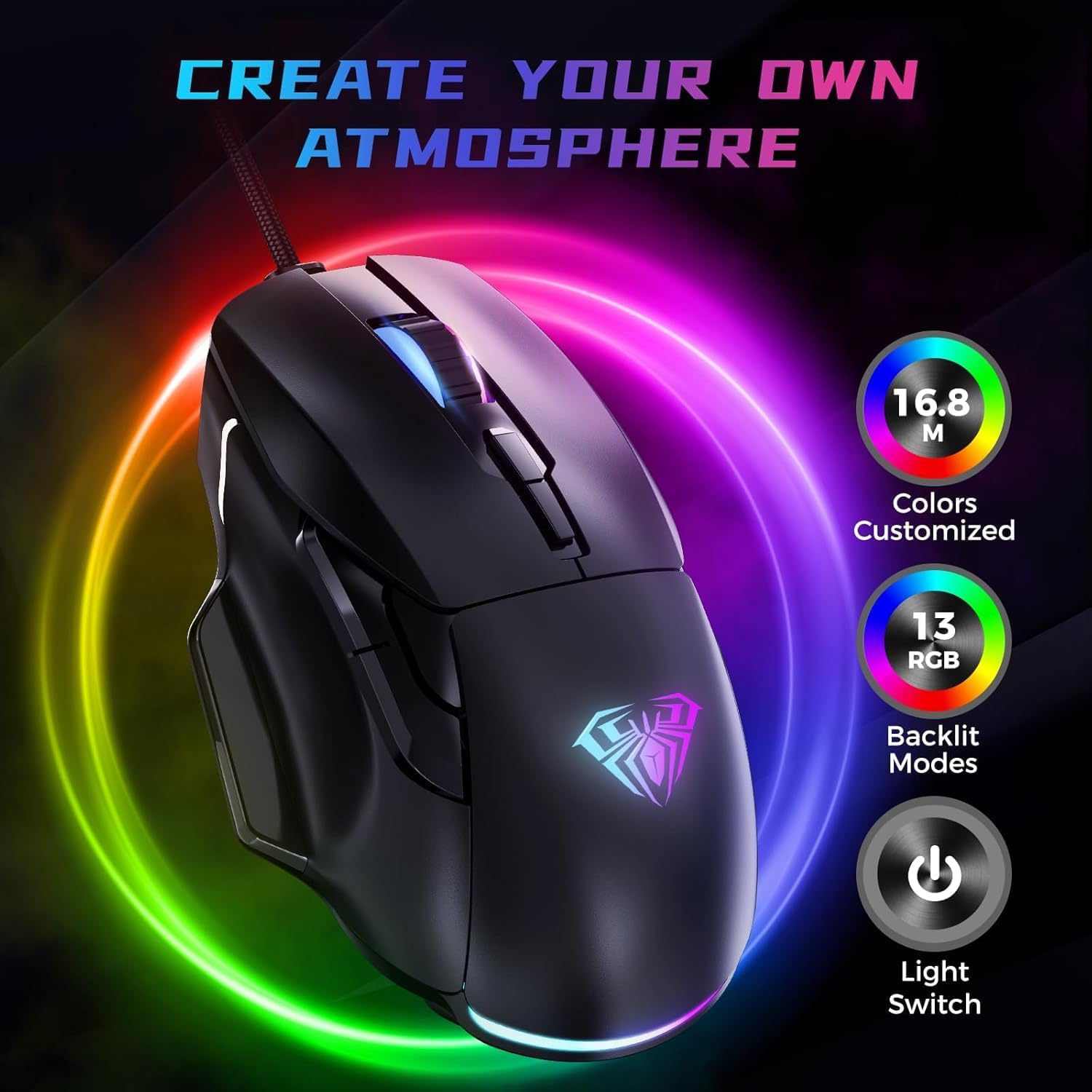 AULA F815 Wired gaming mouse Colorful light effects (WIRED)