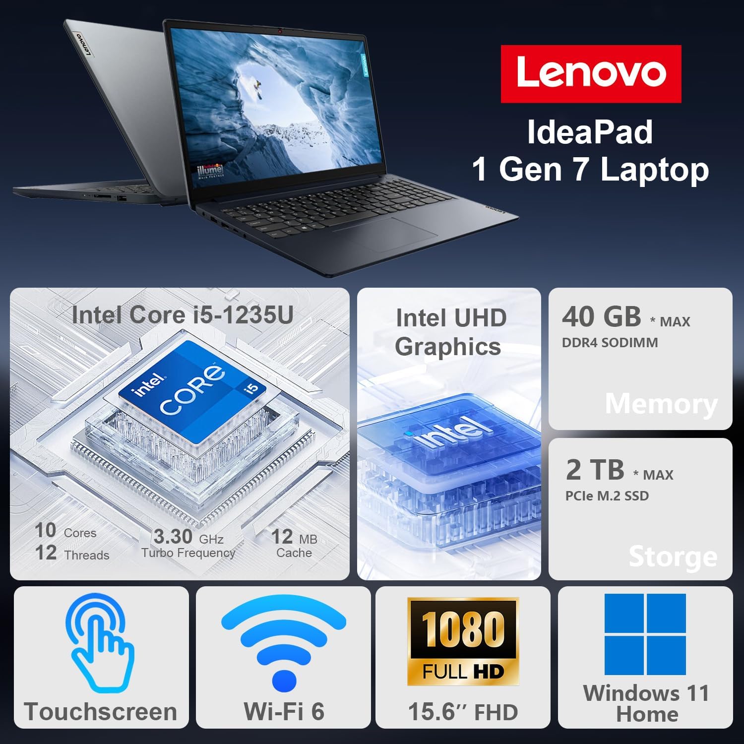 Lenovo IdeaPad 1, CI5-1335U, 256 SSD, 8 GB, WIN11, 15.6" Touch Screen