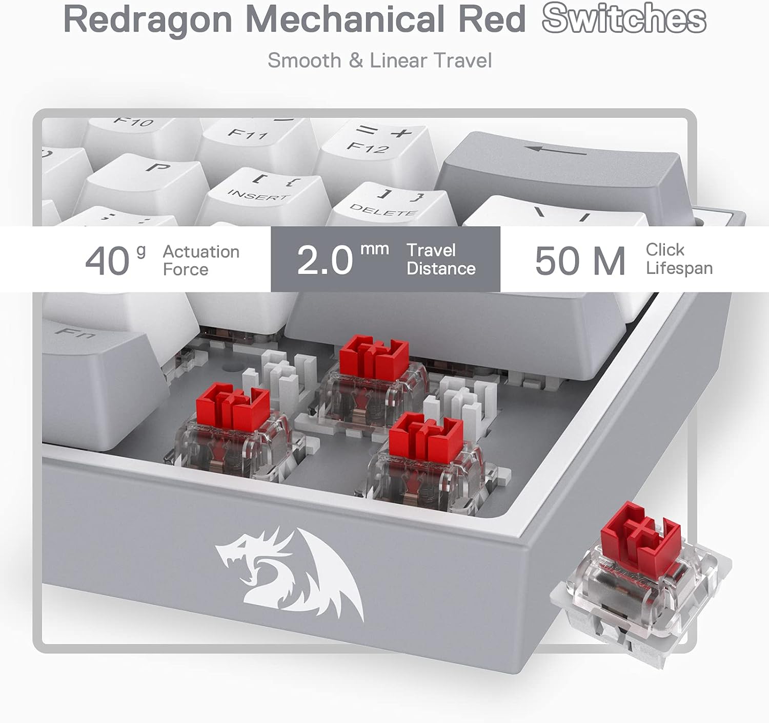 REDRAGON MECHANICAL KEYBOARD K617-RGB WHITE/GRAY COLOR ENGLISH LAYOUT