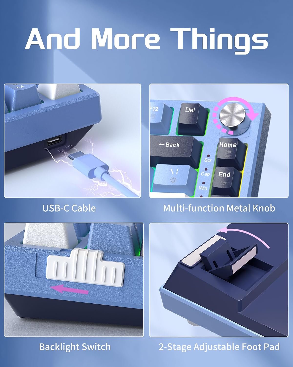 Magegee SKY81 Ice Blue, Pink bear switch, 83 keys, RGB lighting, Gasket structure  Wired mechanical keyboard