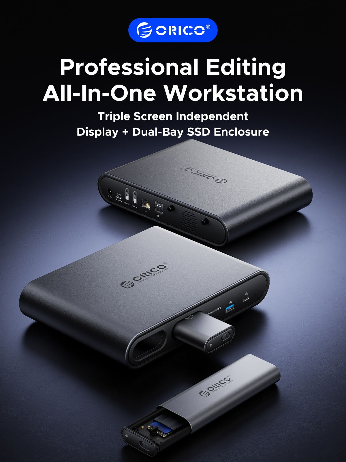ORICO PTM2-GY Upgraded 12-in-1 Docking Station with M.2 SSD Enclosure