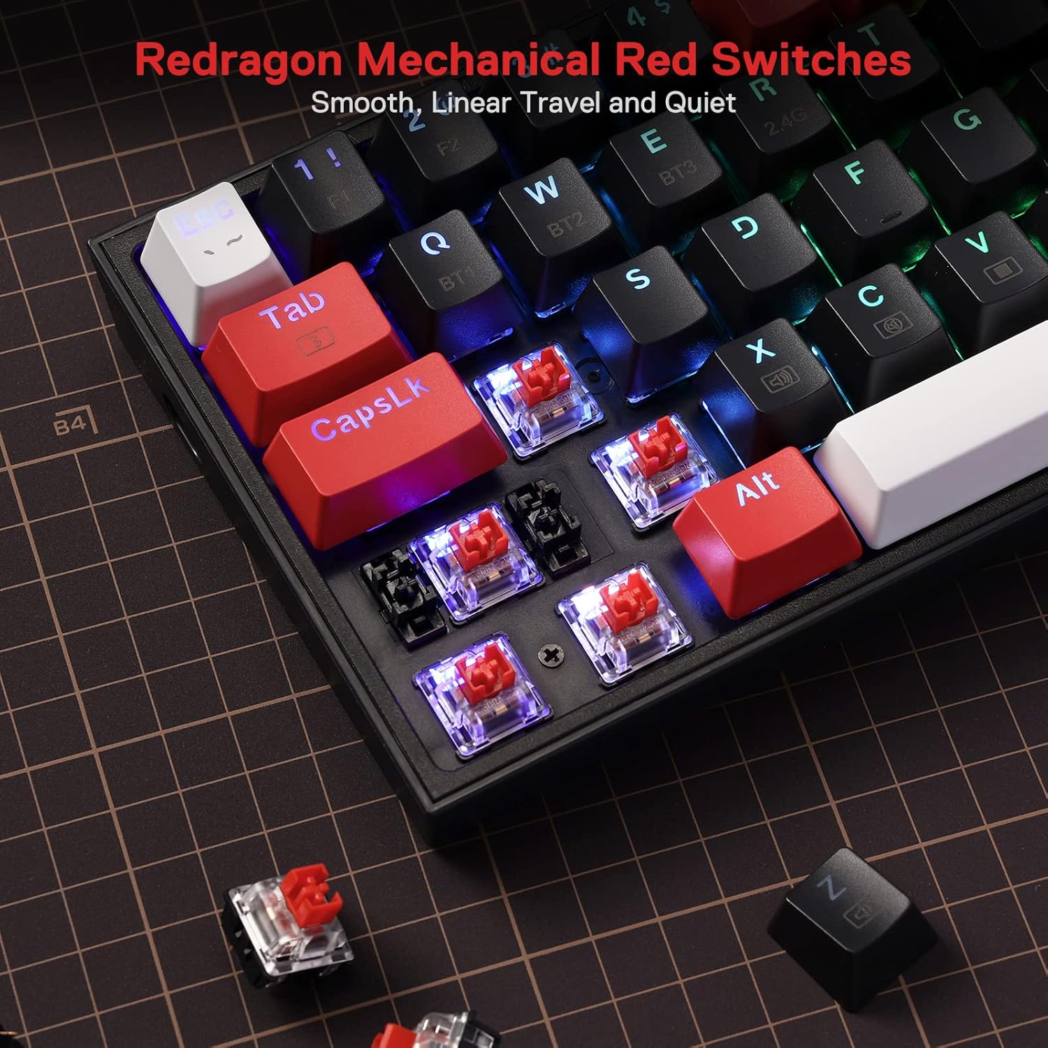REDRAGON K628CTB-RGB-PRO Pollux PRO,wired 2.4Gp;BT Keyboard, red switch