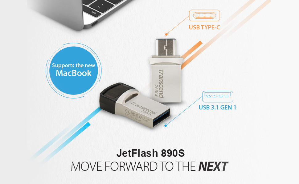 TRANSCEND  890,USB3.1,FLASH DRIVE ,OTG,TYPE A&C,SILVER