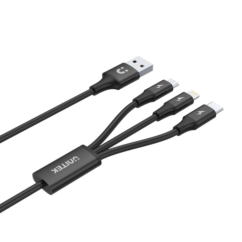UNITEK C14049BK 3-in-1 USB-A to USB-C / Micro USB / Lightning Multi Charging Cable
