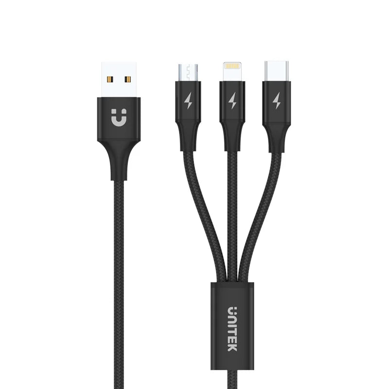UNITEK C14049BK 3-in-1 USB-A to USB-C / Micro USB / Lightning Multi Charging Cable