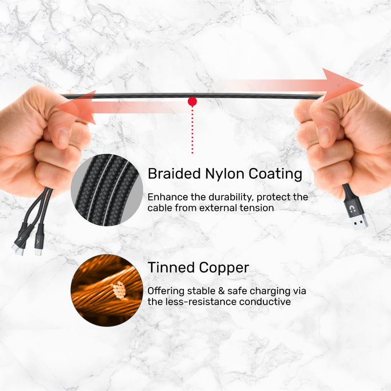 UNITEK C14049BK 3-in-1 USB-A to USB-C / Micro USB / Lightning Multi Charging Cable