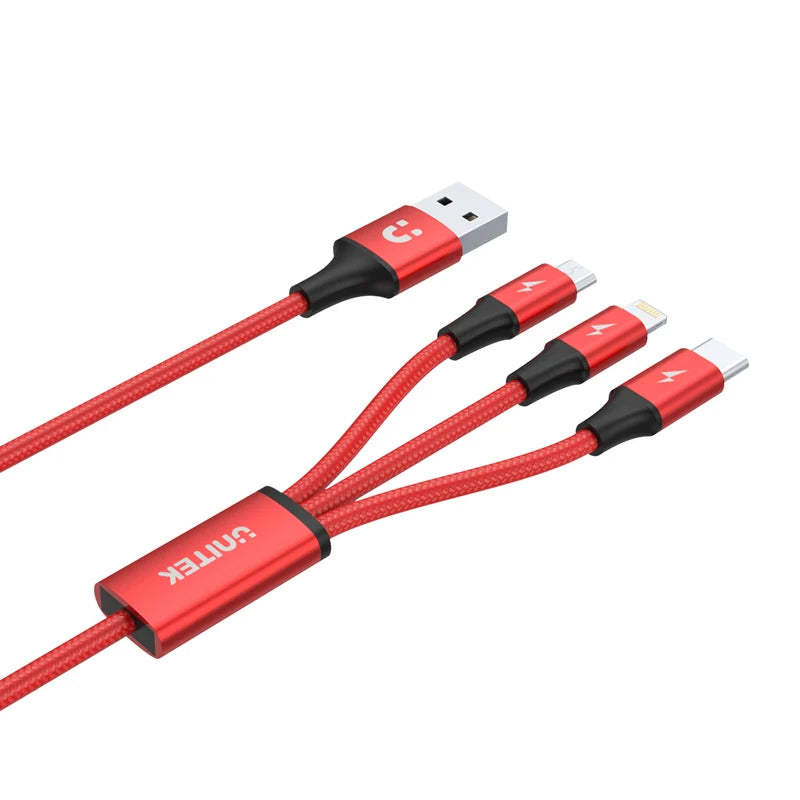 UNITEK C4049RD 3-in-1 USB-A to USB-C / Micro USB / Lightning Multi Charging Cable