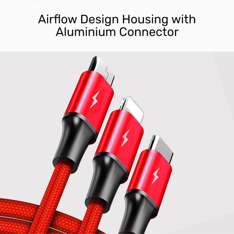 UNITEK C4049RD 3-in-1 USB-A to USB-C / Micro USB / Lightning Multi Charging Cable