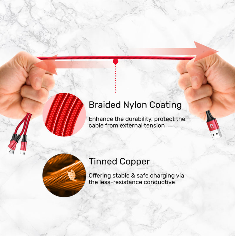 UNITEK C4049RD 3-in-1 USB-A to USB-C / Micro USB / Lightning Multi Charging Cable
