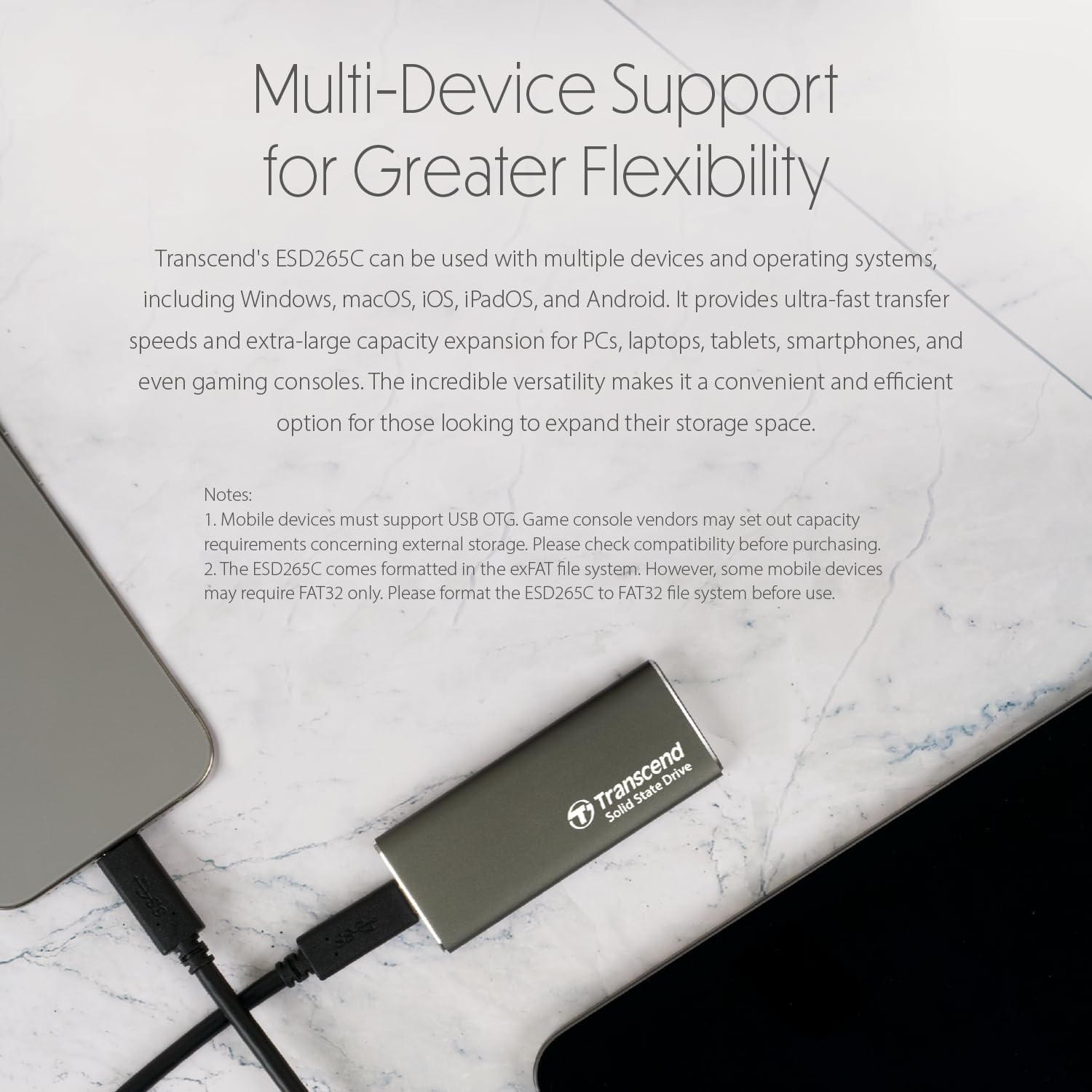 TRANSCEND  EXTERNAL SSD ESD265C USB 10GBPS TYPE C