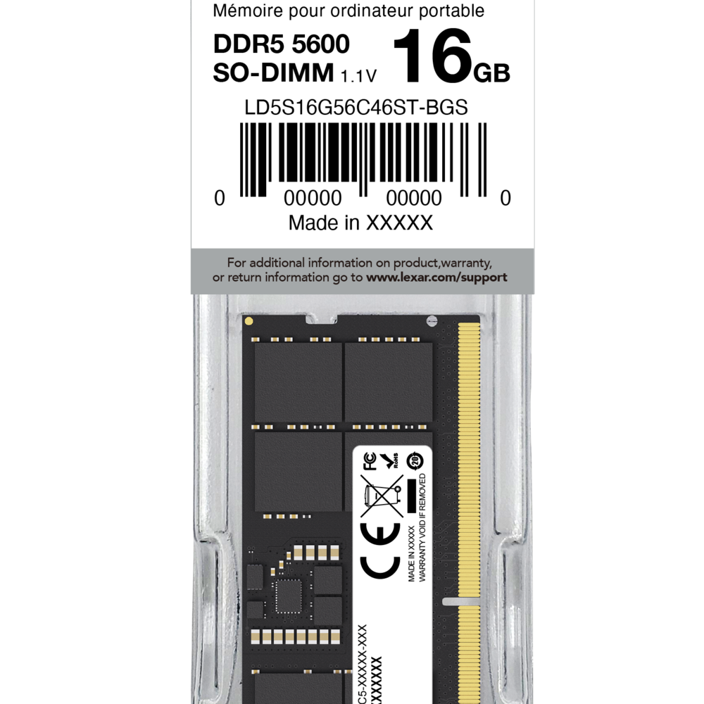 Lexar SODIMM 16GB DDR5 RAM 5600 MHz, 262-Pin DDR5 SODIMM Laptop RAM