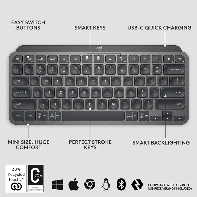Logitech MX Keys Mini Wireless Keyboard-GRAPHITE-ARABIC