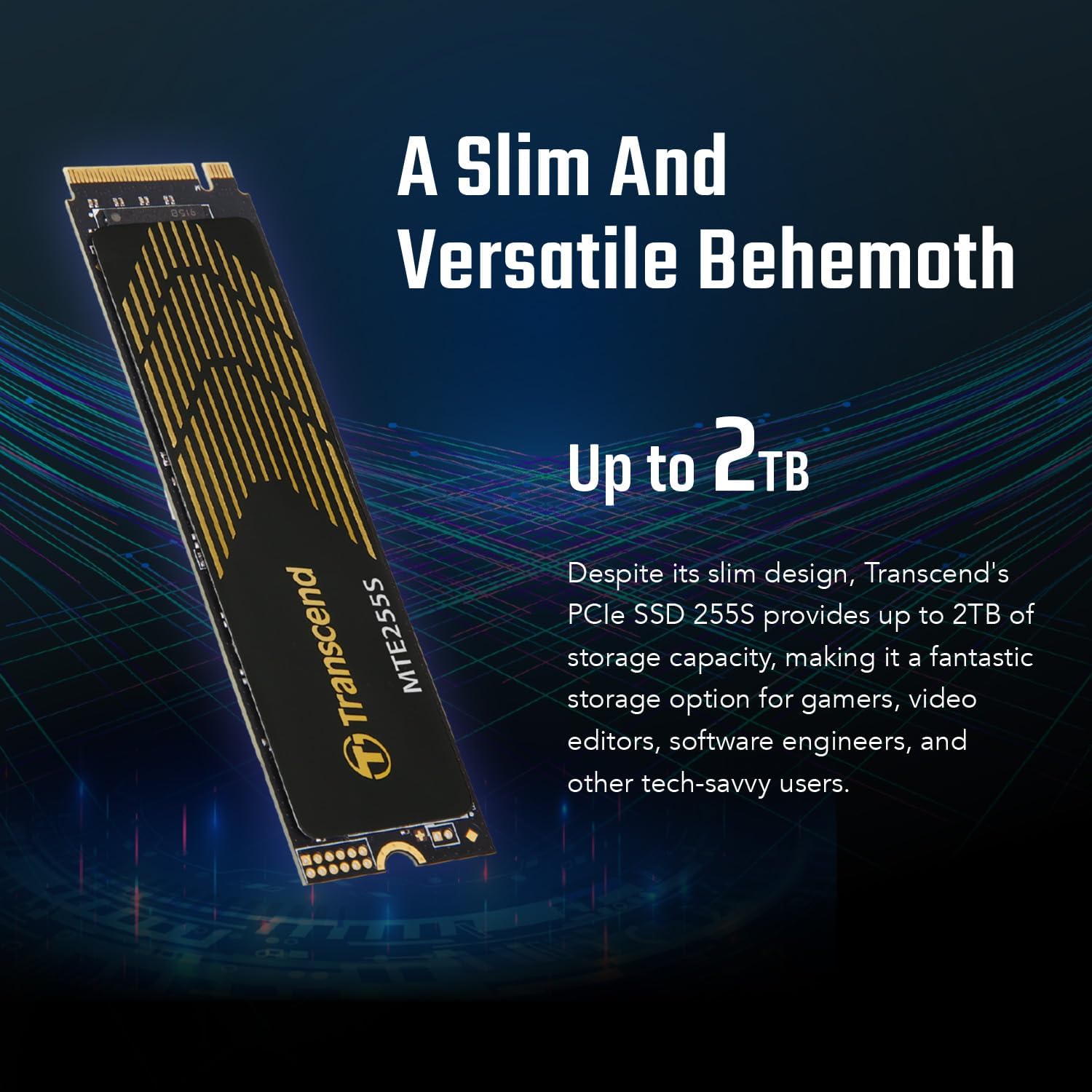 Transcend MTE255S  Gaming SSD with Heatsink, Up to 7,400MB/s, for PS5, Desktops, Laptops, M.2 2280 PCIe 4.0 NVMe Gen4x4 Internal Solid State Hard Drive, 3D TLC NAND, High-Speed Internal SSD