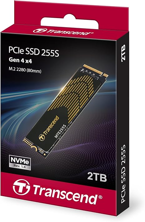 Transcend MTE255S  Gaming SSD with Heatsink, Up to 7,400MB/s, for PS5, Desktops, Laptops, M.2 2280 PCIe 4.0 NVMe Gen4x4 Internal Solid State Hard Drive, 3D TLC NAND, High-Speed Internal SSD