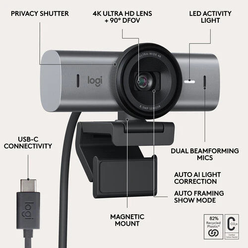 Logitech MX Brio 4K Ultra HD Webcam - GREY - USB