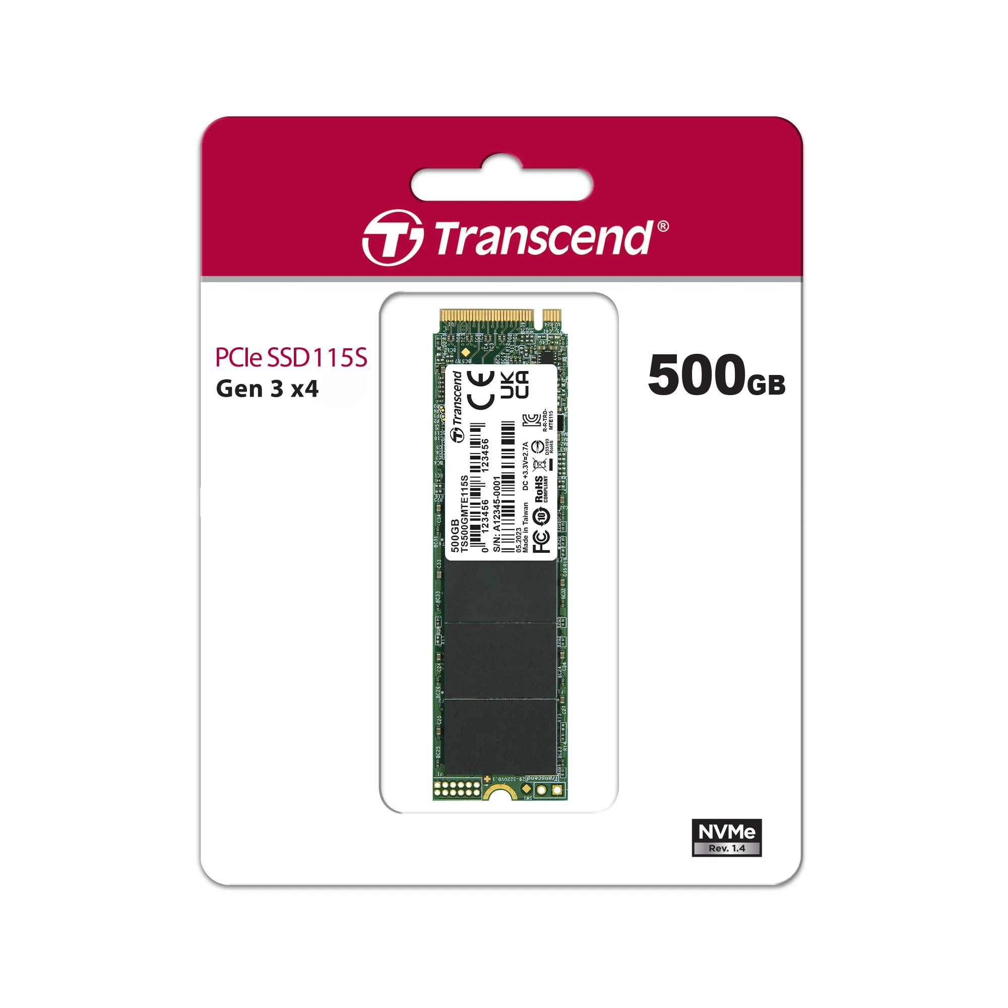 Transcend MTE115 M.2 2280 SSD  Up to 3,200 MB/s, Compatible w/Ultrabook Laptop PC Desktop, PCIe NVMe Gen3x4 SSD, 3D TLC NAND Flash Internal Solid State Drive