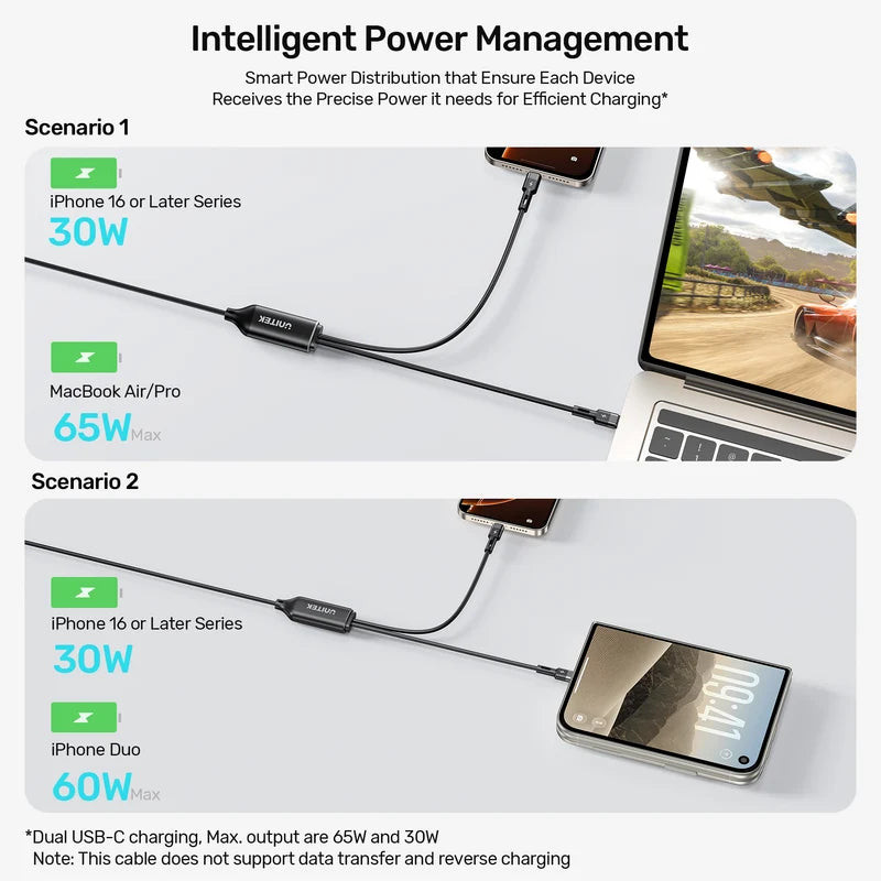 UNITEK C14146ABK01-1.8M PD100W 2-in-1 USB-C Cable