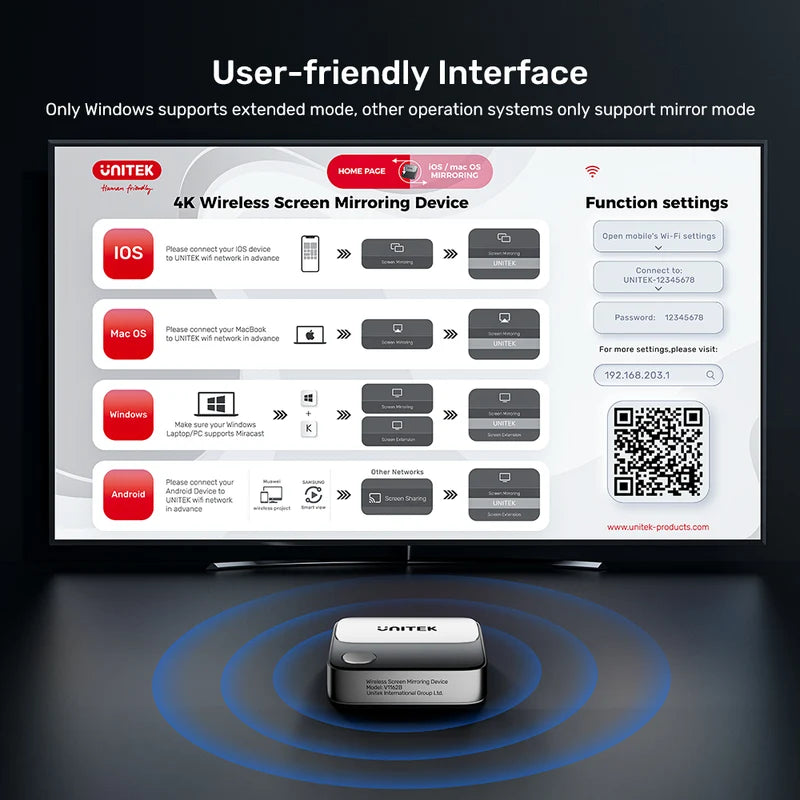 UNITEK V1162B01 Wireless Screen Mirroring Device