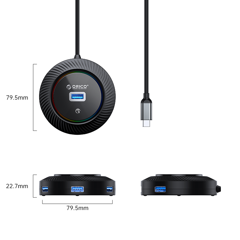 ORICO YKR2-C3-03-BK RGB Desktop 4-Port USB Hub