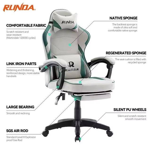 Runda 6065 Gaming Chair (Gray, Green)