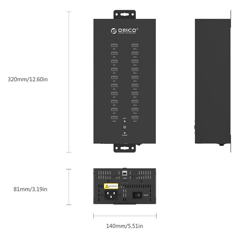 ORICO IH20P-BK Industrial 20 Port USB2.0 HUB